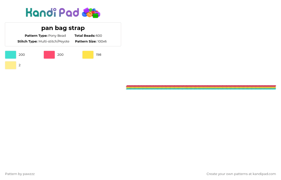 pan bag strap - Pony Bead Pattern by pawzzz on Kandi Pad - light blue,red,yellow