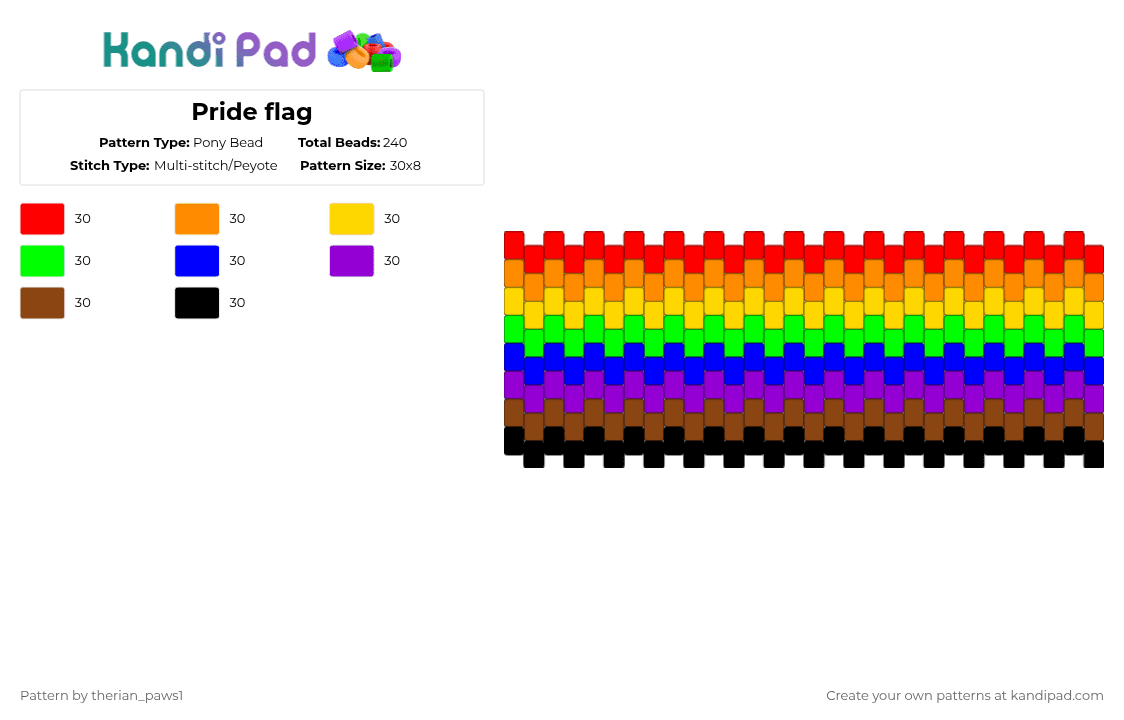 Pride flag - Pony Bead Pattern by therian_paws1 on Kandi Pad - red,purple
