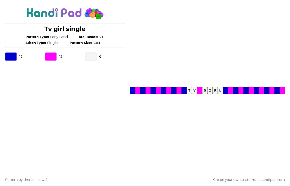 Tv girl single - Pony Bead Pattern by therian_paws1 on Kandi Pad - purple,pink
