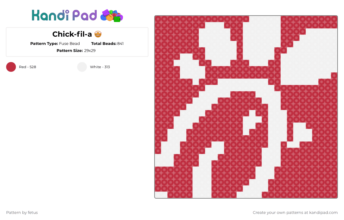 Chick-fil-a 🤩 - Fuse Bead Pattern by fetus on Kandi Pad - red,white