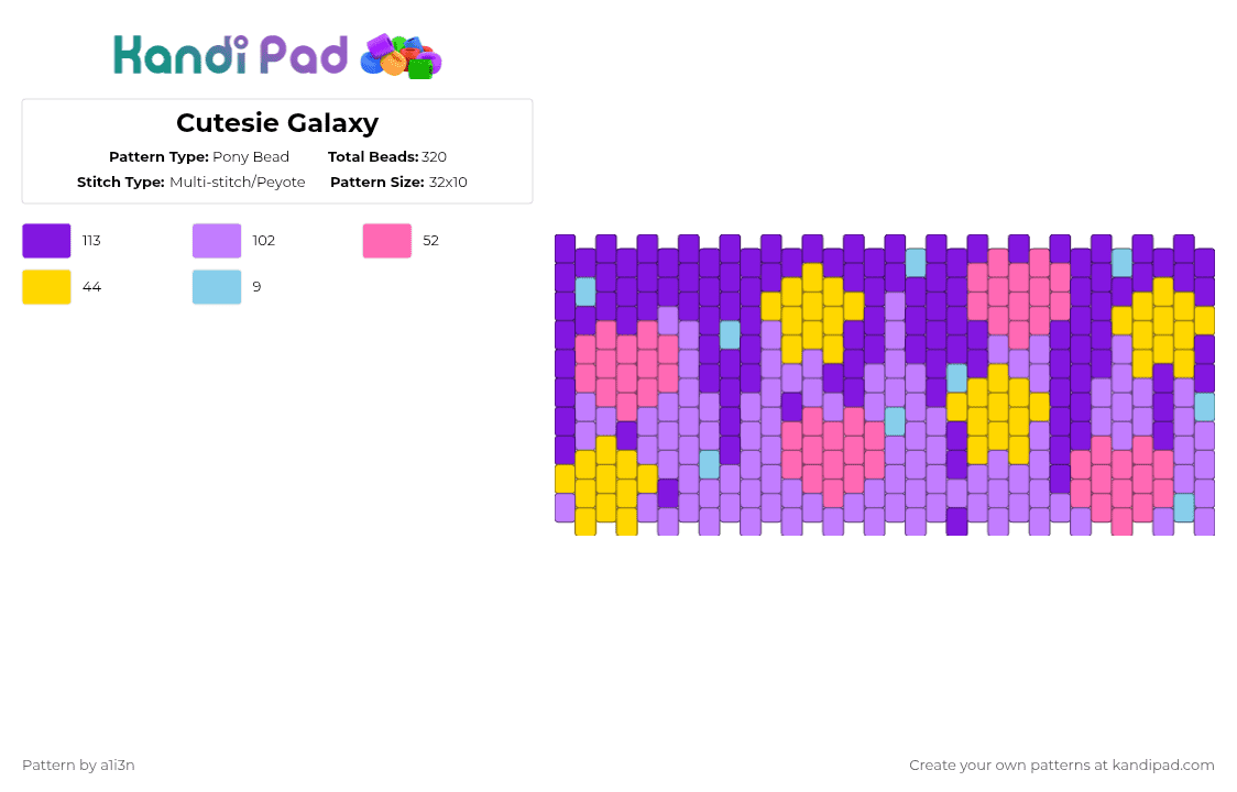 Cutesie Galaxy - Pony Bead Pattern by a1i3n on Kandi Pad - purple,pink