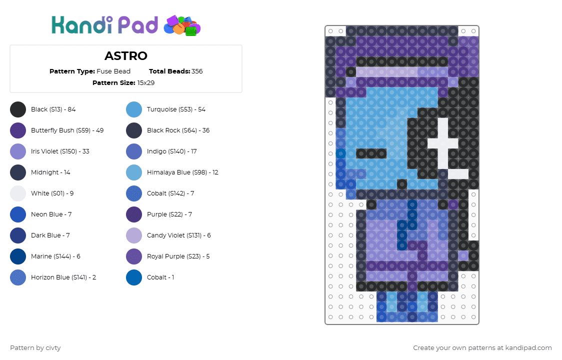 ASTRO - Fuse Bead Pattern by civty on Kandi Pad - purple,blue,light blue