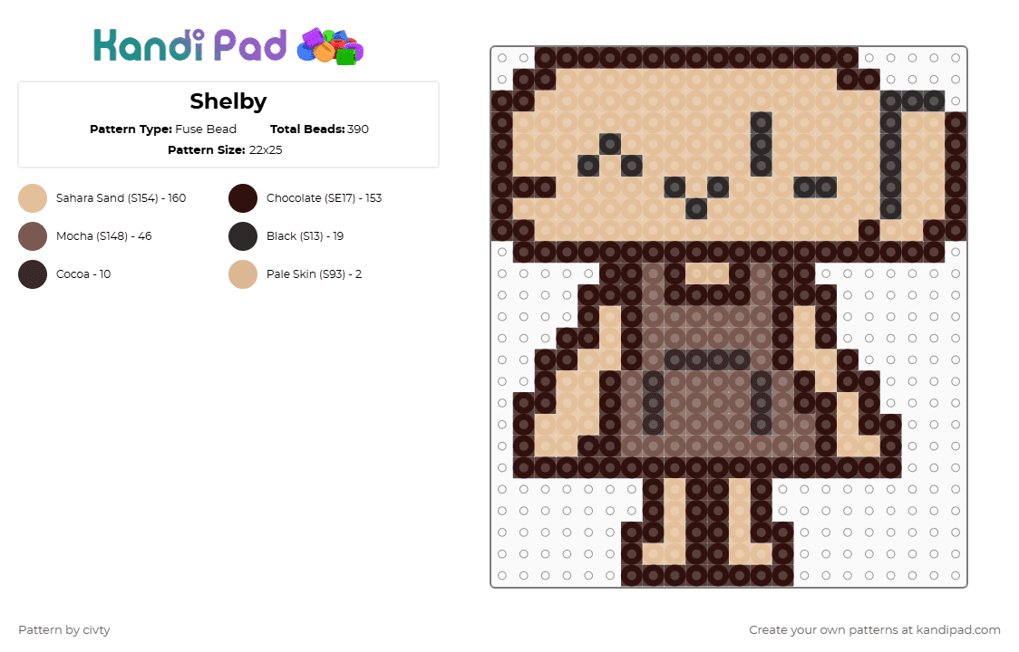 Shelby - Fuse Bead Pattern by civty on Kandi Pad - beige, brown