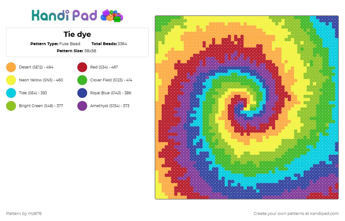 Tie dye - Fuse Bead Pattern by mz876 on Kandi Pad - green,yellow,orange,red