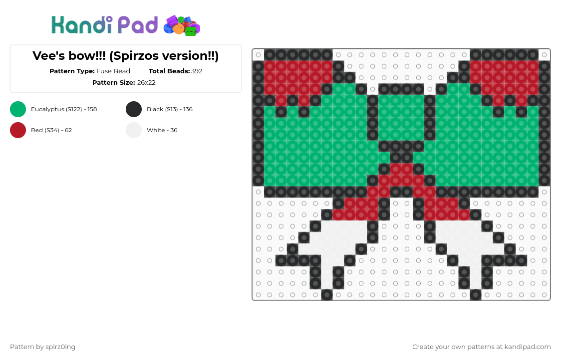 Vee\'s bow!!! (Spirzos version!!) - Fuse Bead Pattern by spirz0ing on Kandi Pad - red,green