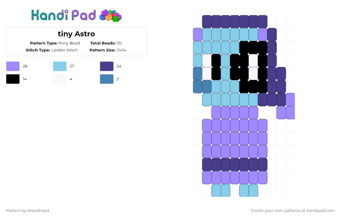 tiny Astro - Pony Bead Pattern by breadhead on Kandi Pad - light blue,pink,purple