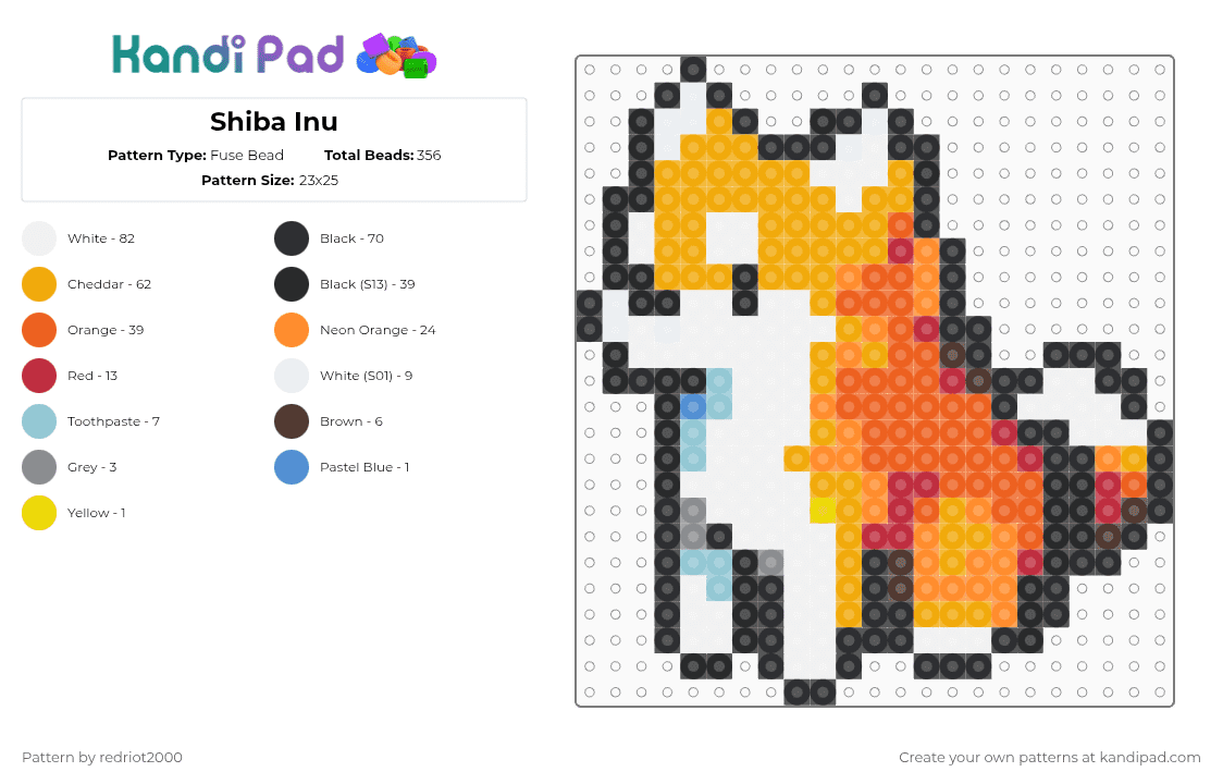 Shiba Inu - Fuse Bead Pattern by redriot2000 on Kandi Pad - orange,shiba inu