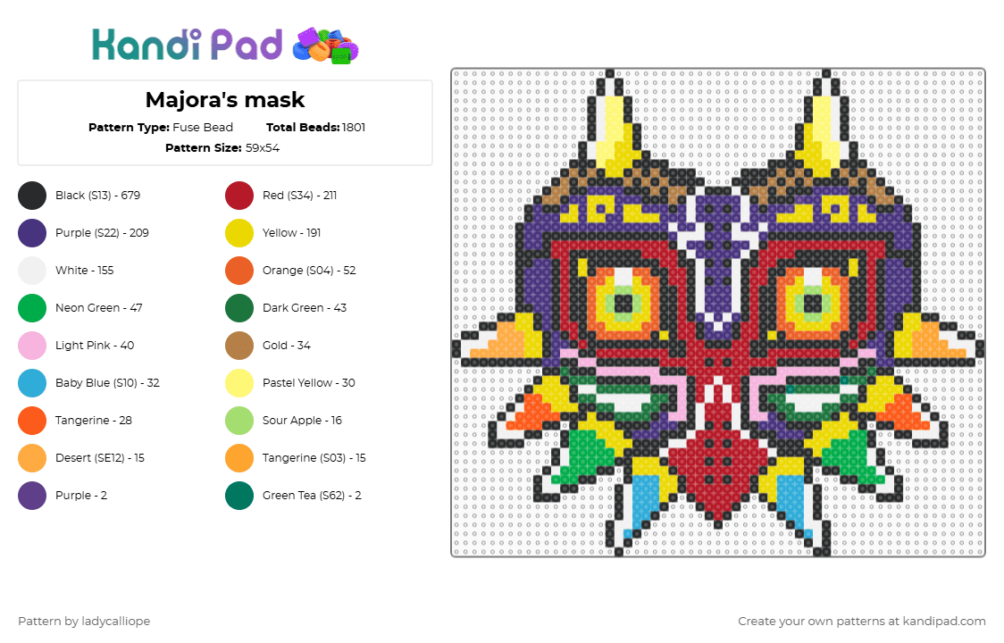 Majora\'s mask - Fuse Bead Pattern by ladycalliope on Kandi Pad - yellow,purple,red,green,colorful