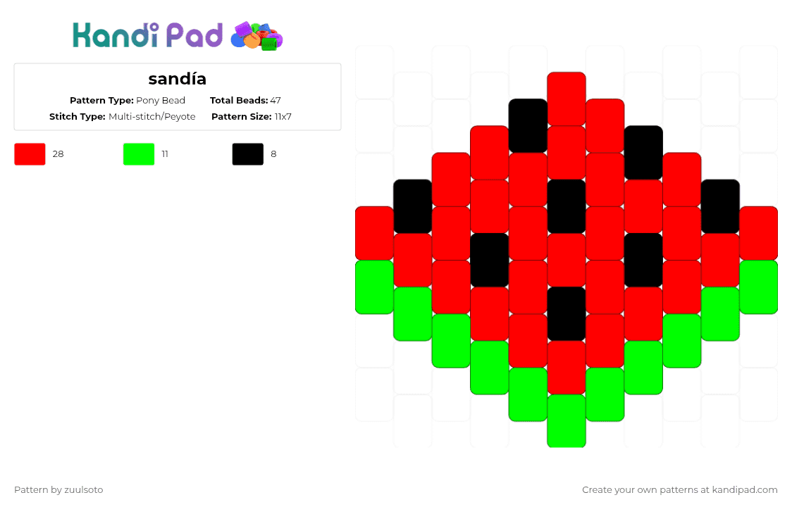 sandía - Pony Bead Pattern by zuulsoto on Kandi Pad - red,green