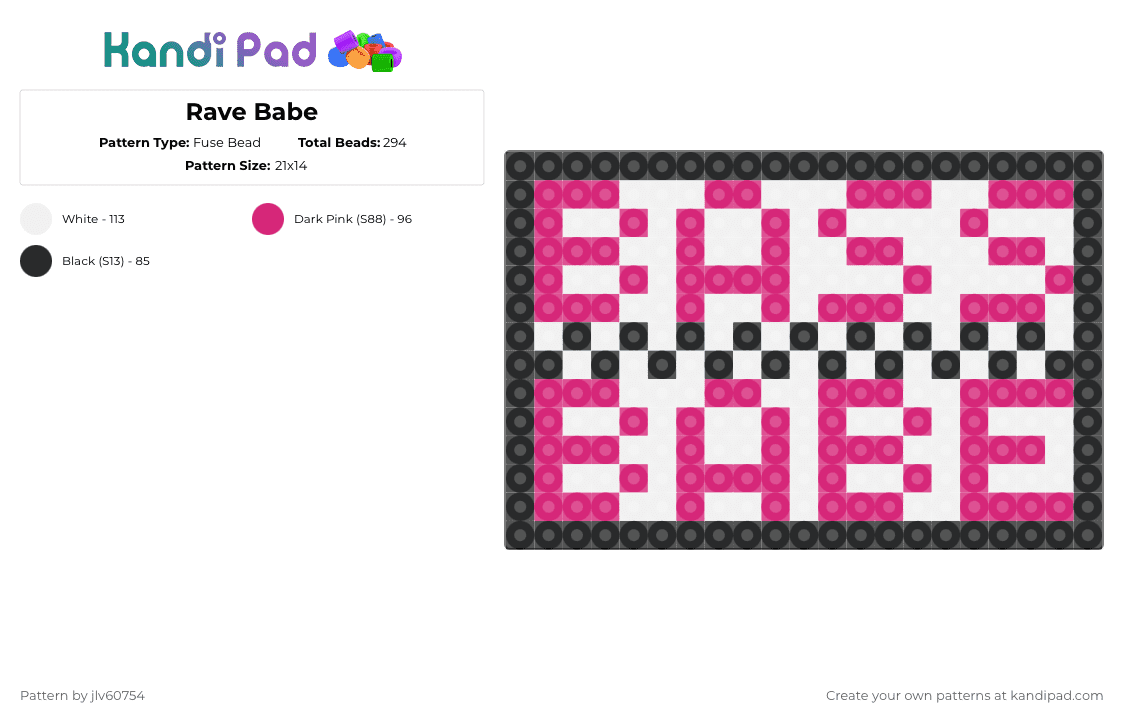 Rave Babe - Fuse Bead Pattern by jlv60754 on Kandi Pad - pink,white