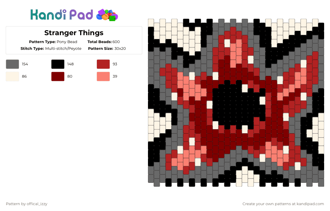 Stranger Things - Pony Bead Pattern by offical_izzy on Kandi Pad - gray,red