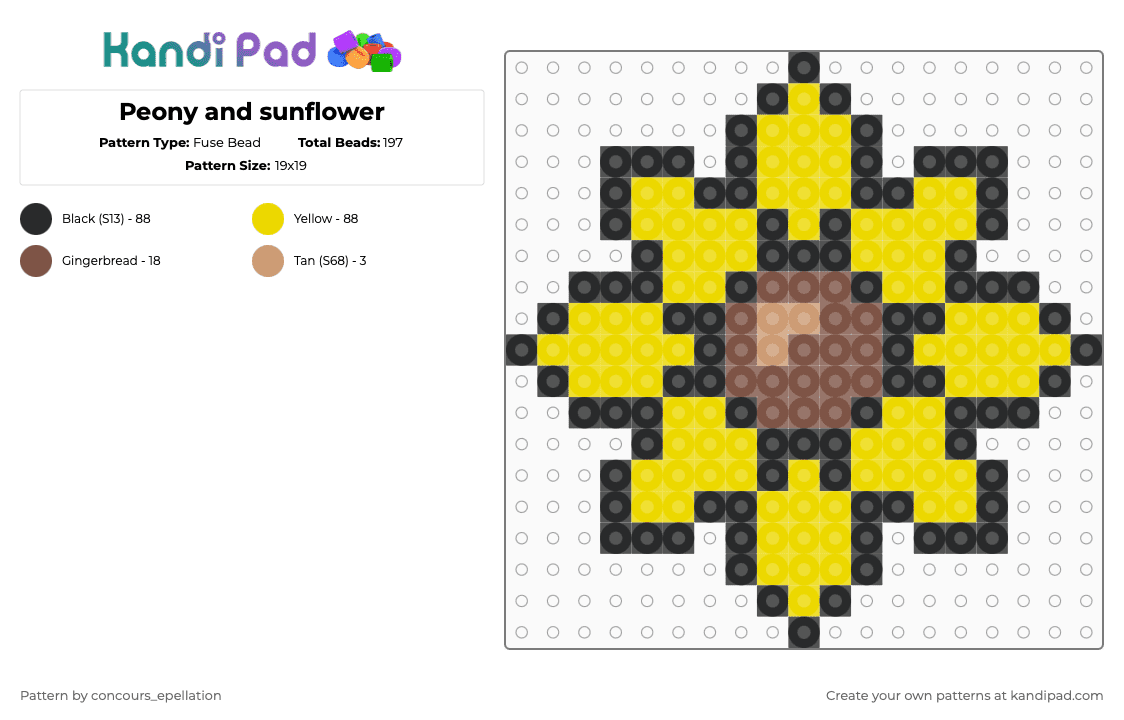 Peony and sunflower - Fuse Bead Pattern by concours_epellation on Kandi Pad - yellow