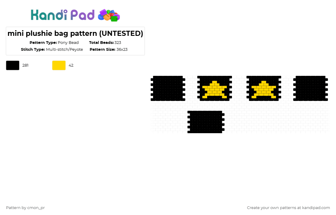 mini plushie bag pattern (UNTESTED) - Pony Bead Pattern by cmon_pr on Kandi Pad - black
