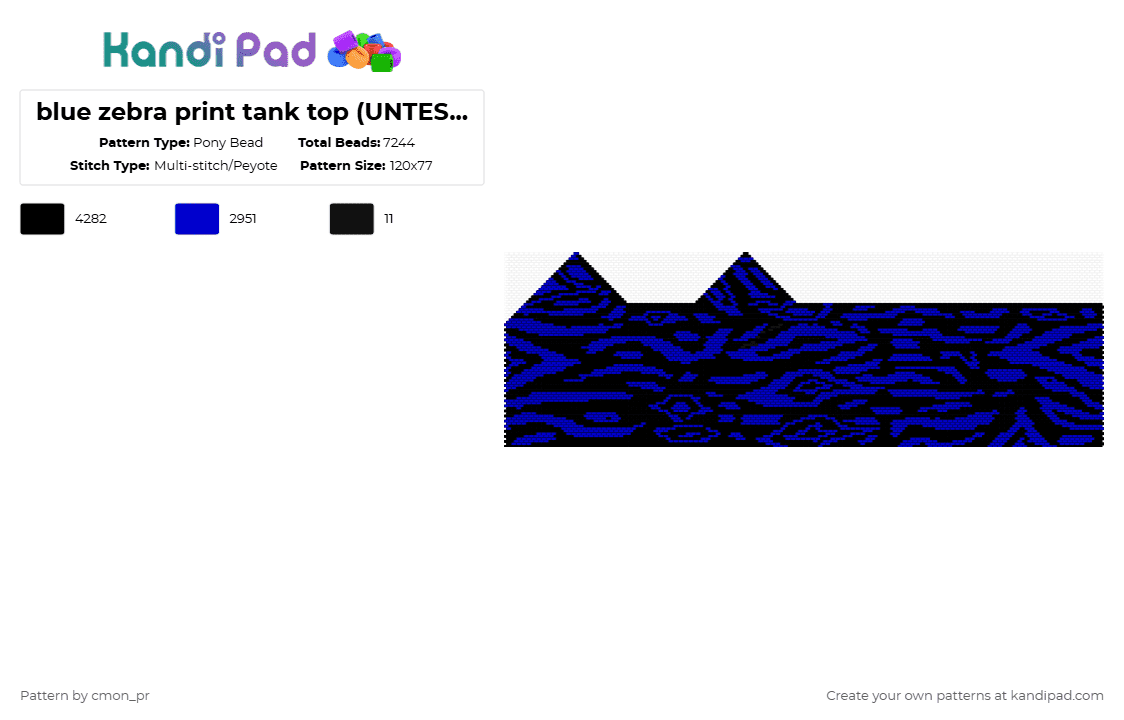 blue zebra print tank top (UNTESTED) - Pony Bead Pattern by cmon_pr on Kandi Pad - purple,black