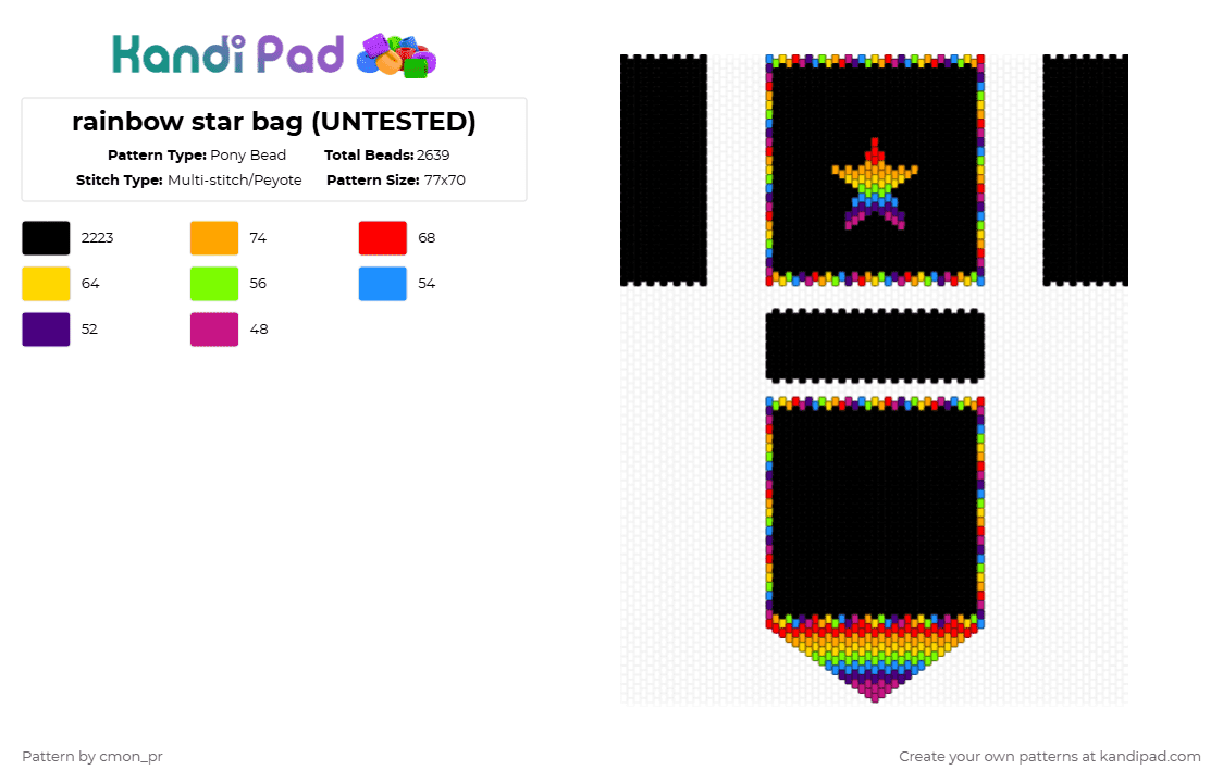 rainbow star bag (UNTESTED) - Pony Bead Pattern by cmon_pr on Kandi Pad - black,yellow,orange,colorful