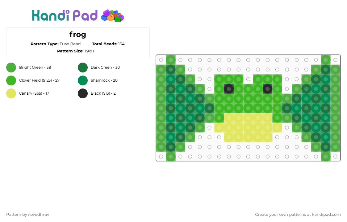 frog - Fuse Bead Pattern by ilovedhruv on Kandi Pad - green