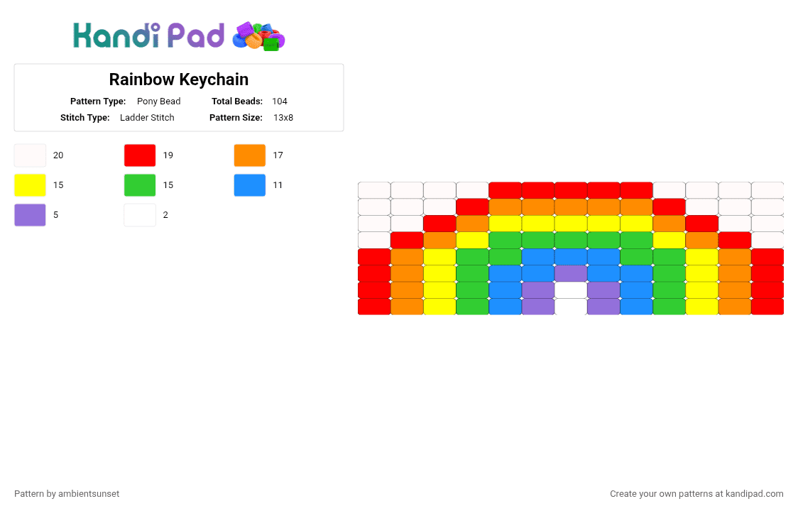 Rainbow Keychain - Pony Bead Pattern by ambientsunset on Kandi Pad - red,orange,yellow,green
