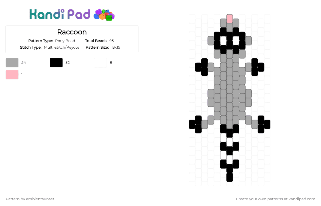 Raccoon - Pony Bead Pattern by ambientsunset on Kandi Pad - beige