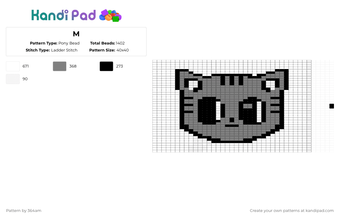 M - Pony Bead Pattern by 364am on Kandi Pad - gray, white