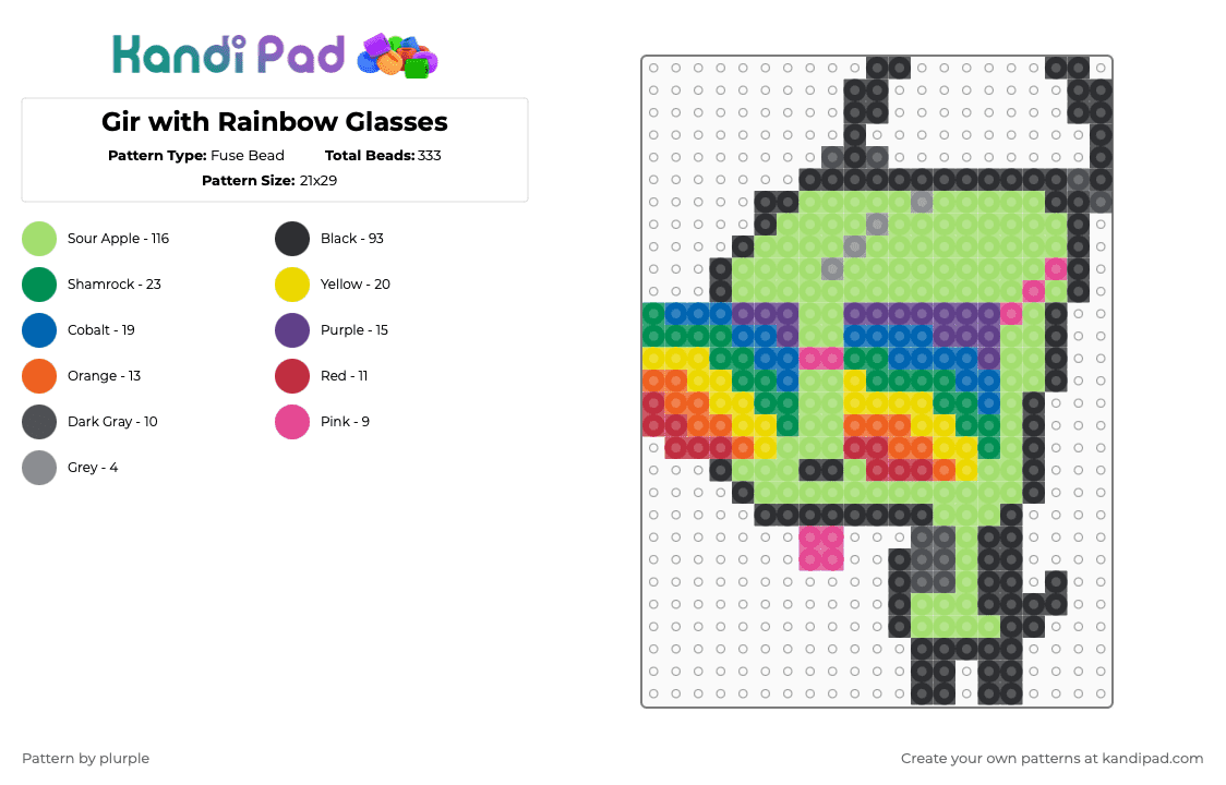 Gir with Rainbow Glasses Fuse Bead Pattern - Kandi Pad | Kandi Patterns ...