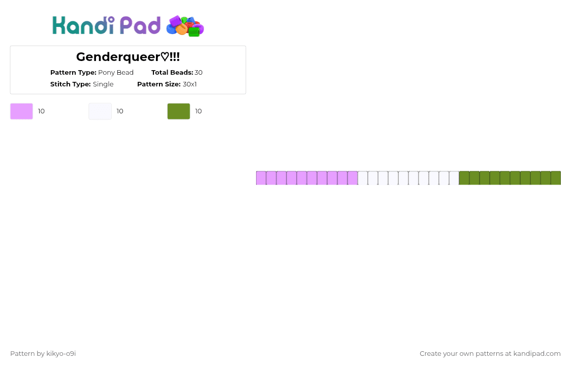 Genderqueer♡!!! - Pony Bead Pattern by kikyo-o9i on Kandi Pad - pink,green,pride,genderqueer,lgbtq