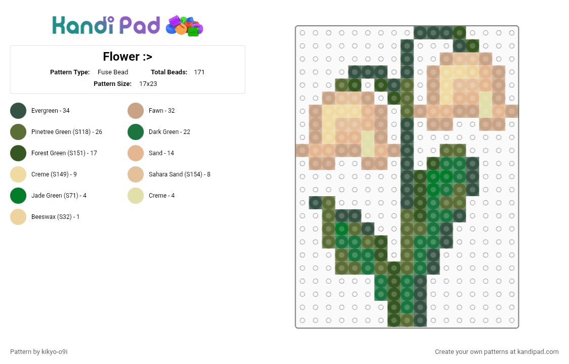 Flower :> - Fuse Bead Pattern by kikyo-o9i on Kandi Pad - gold,gray,beige