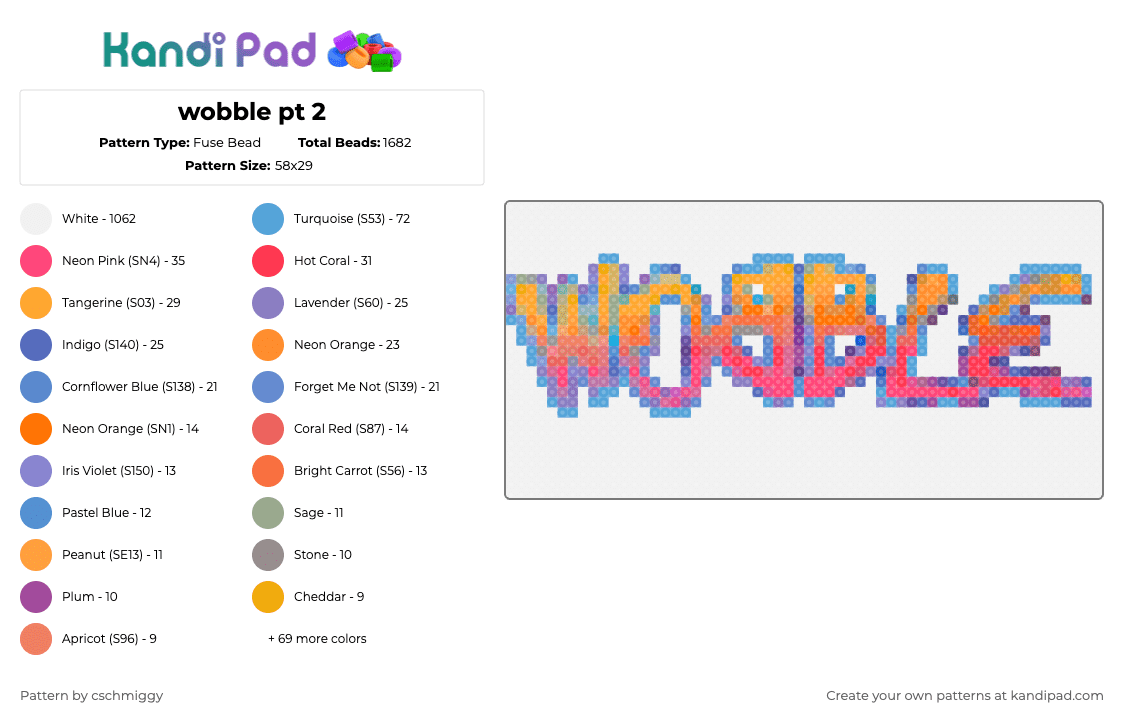wobble pt 2 - Fuse Bead Pattern by cschmiggy on Kandi Pad - blue, colorful, light blue, orange, red, white