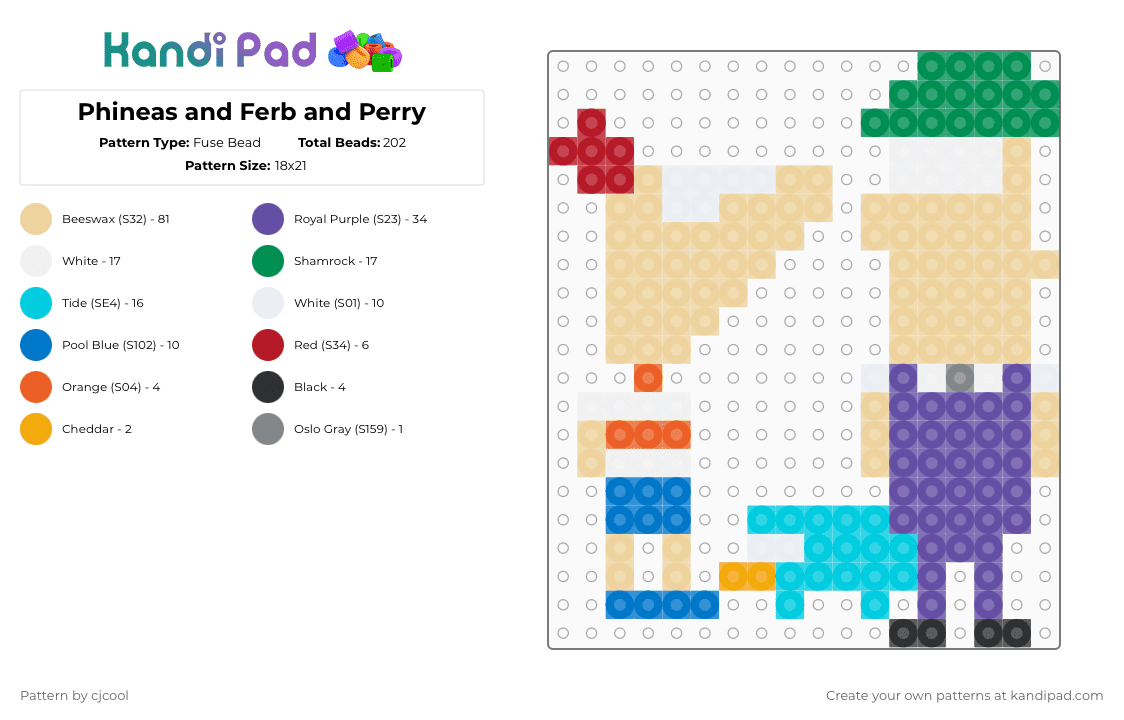 Phineas and Ferb and Perry - Fuse Bead Pattern by cjcool on Kandi Pad - beige,purple