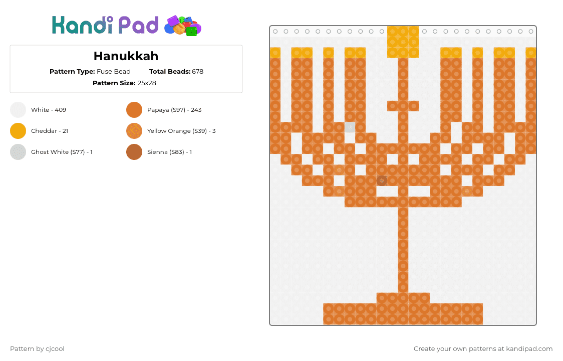 Hanukkah - Fuse Bead Pattern by cjcool on Kandi Pad - white,orange,cotdhanukkah2025