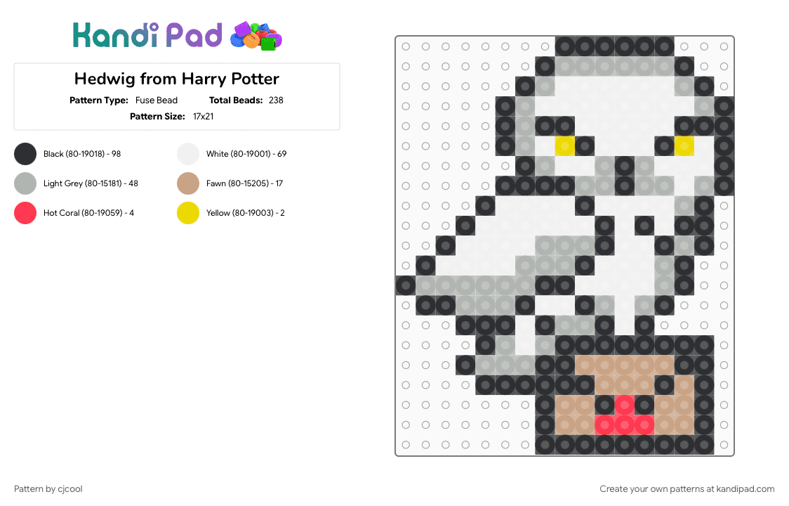 Hedwig from Harry Potter - Fuse Bead Pattern by cjcool on Kandi Pad - beige