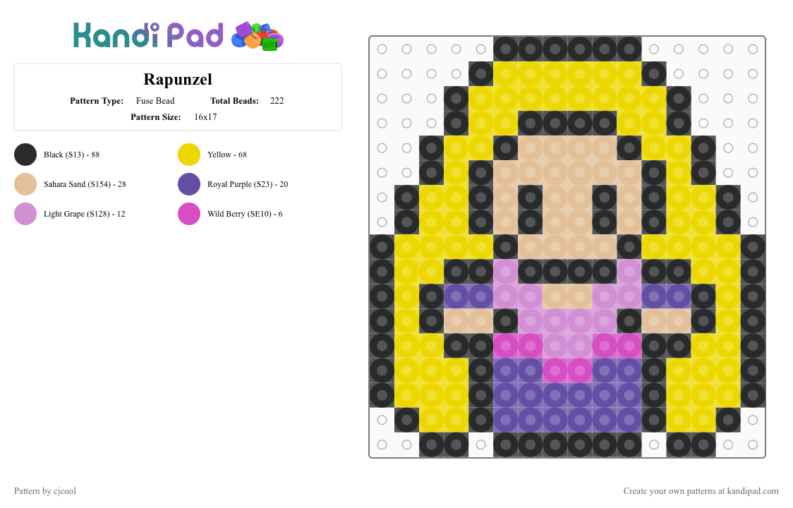 Rapunzel - Fuse Bead Pattern by cjcool on Kandi Pad - yellow,disney,rapunzel,tangled