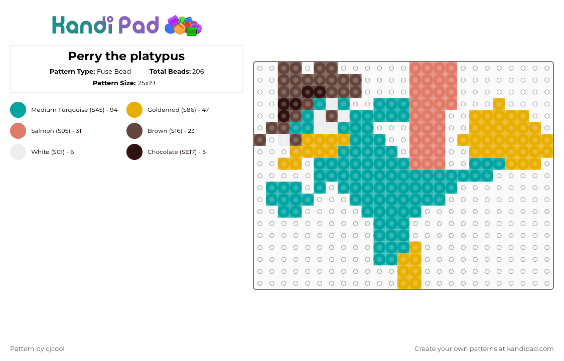 Perry the platypus - Fuse Bead Pattern by cjcool on Kandi Pad - orange,teal