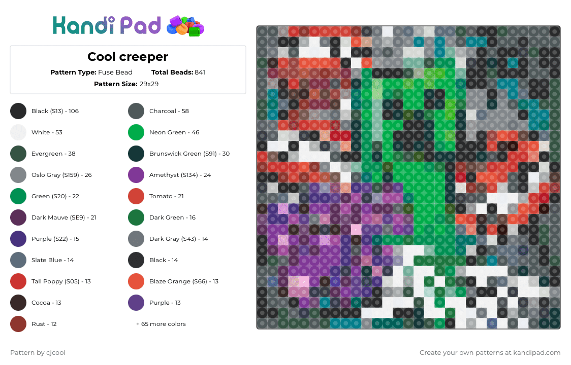 Cool creeper - Fuse Bead Pattern by cjcool on Kandi Pad - 