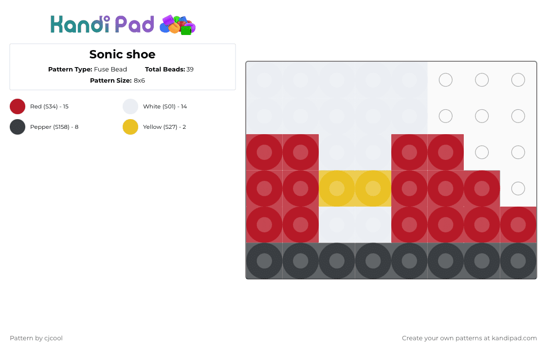 Sonic shoe - Fuse Bead Pattern by cjcool on Kandi Pad - red,sonic,shoe,sonic shoe