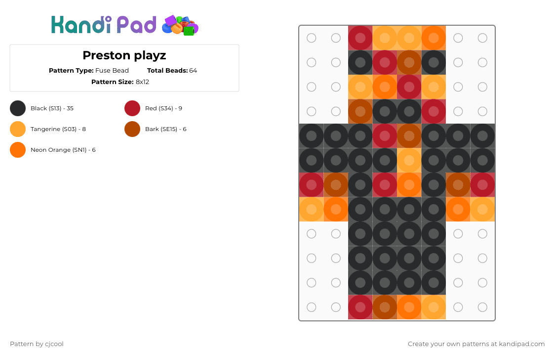 Preston playz - Fuse Bead Pattern by cjcool on Kandi Pad - red,orange