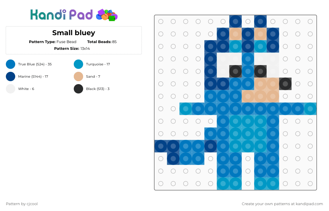 Small bluey - Fuse Bead Pattern by cjcool on Kandi Pad - blue