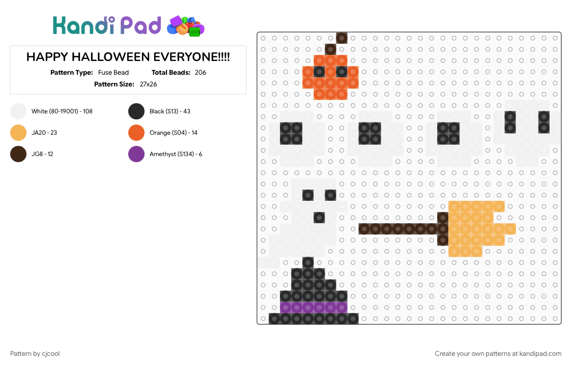 HAPPY HALLOWEEN EVERYONE!!!! - Fuse Bead Pattern by cjcool on Kandi Pad - orange, white