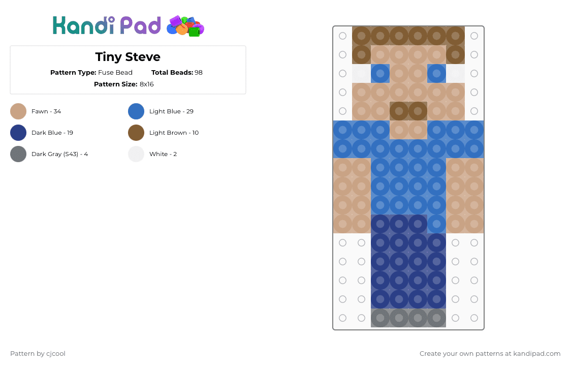 Tiny Steve - Fuse Bead Pattern by cjcool on Kandi Pad - blue,beige,steve,small,minecraft,cool,minecraft steve,small minecraft steve