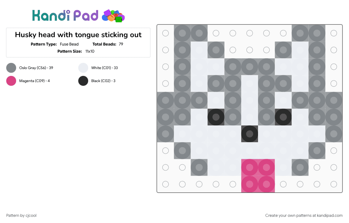 Husky head with tongue sticking out - Fuse Bead Pattern by cjcool on Kandi Pad - gray