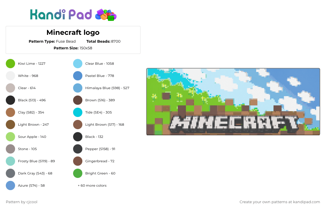 Minecraft logo - Fuse Bead Pattern by cjcool on Kandi Pad - light blue,beige,green,tan