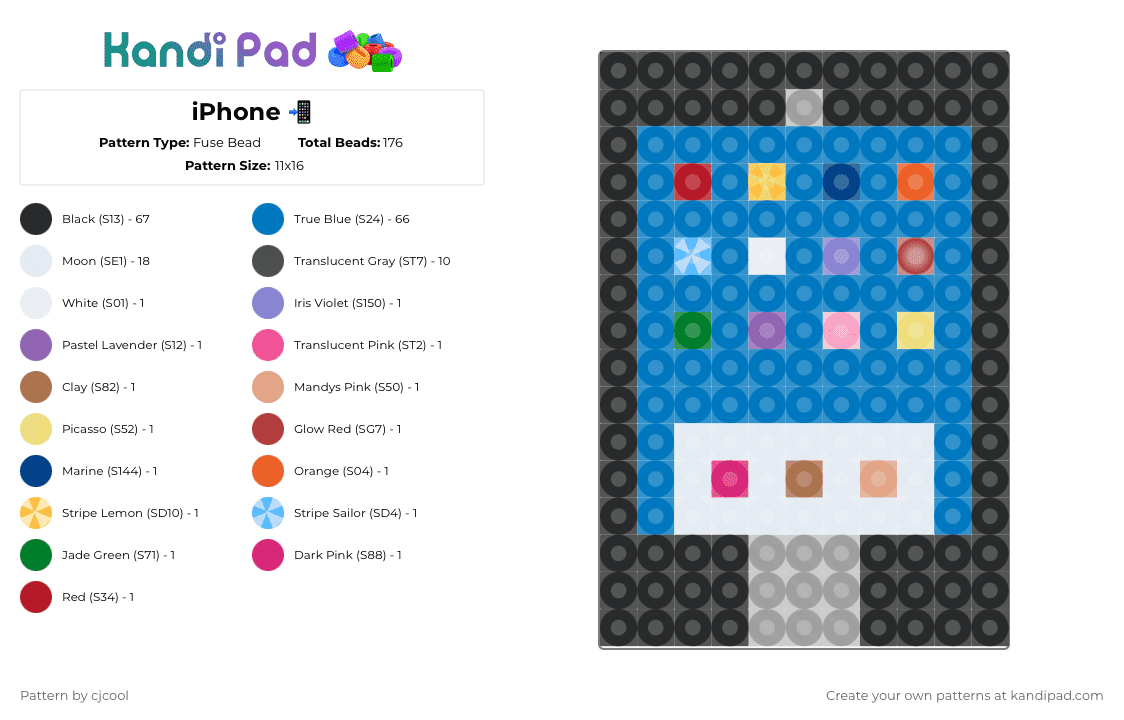 iPhone 📲 - Fuse Bead Pattern by cjcool on Kandi Pad - black,gray,blue