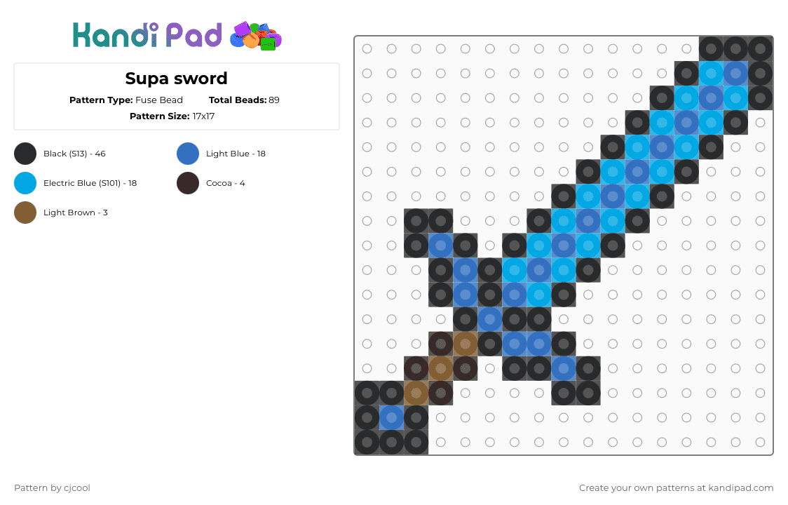 Supa sword - Fuse Bead Pattern by cjcool on Kandi Pad - black,blue,light blue