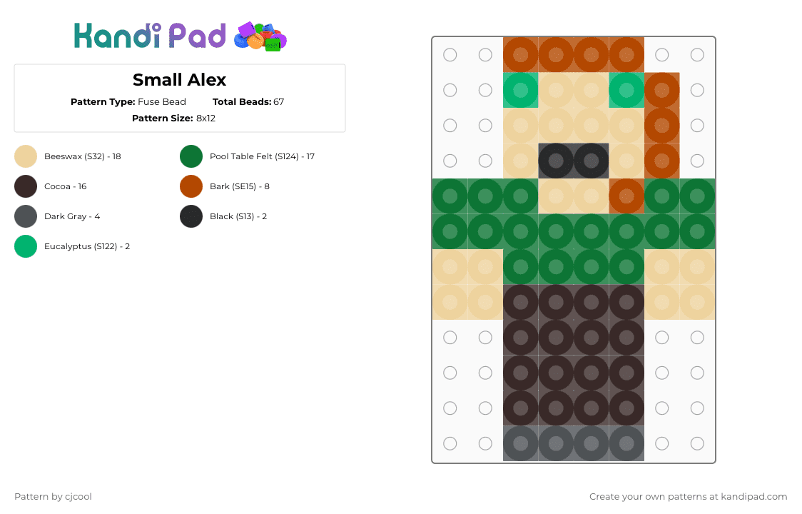 Small Alex - Fuse Bead Pattern by cjcool on Kandi Pad - brown,green,beige