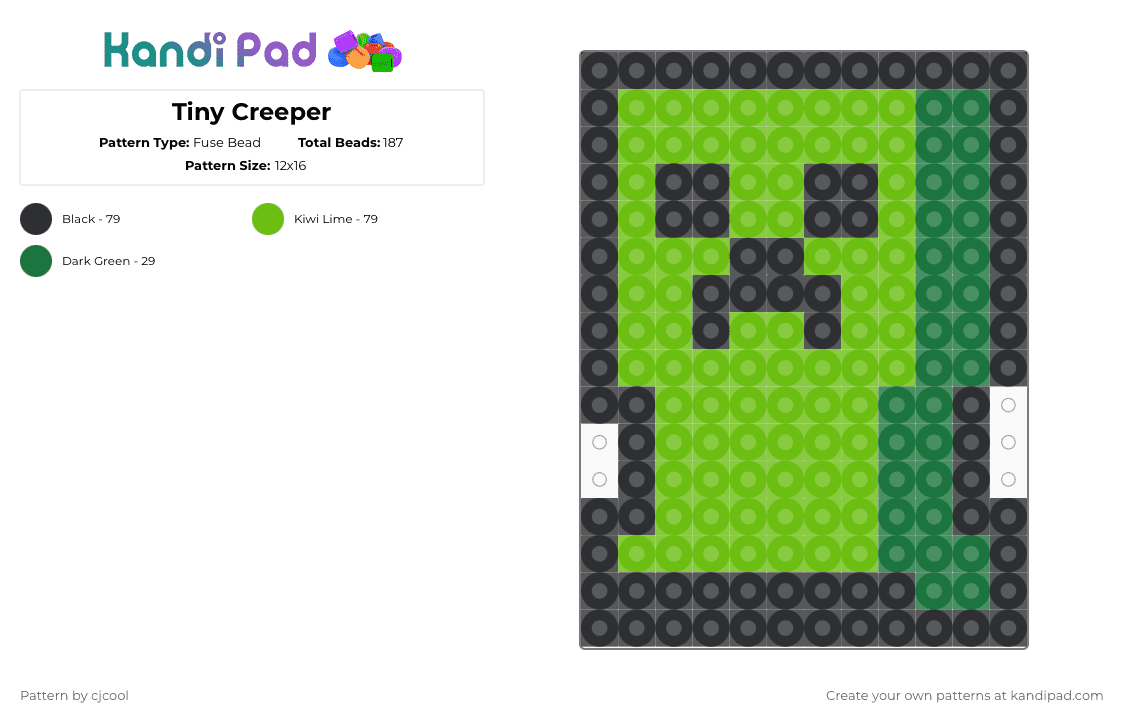 Tiny Creeper - Fuse Bead Pattern by cjcool on Kandi Pad - black,green