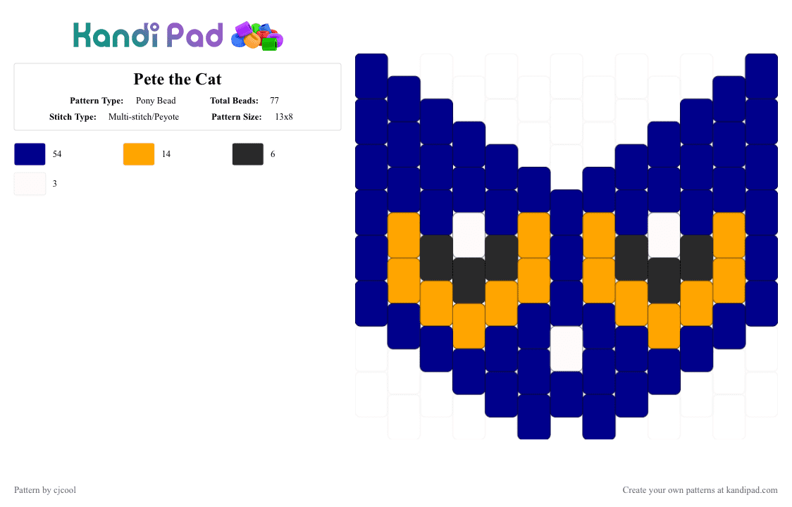 Pete the Cat - Pony Bead Pattern by cjcool on Kandi Pad - purple