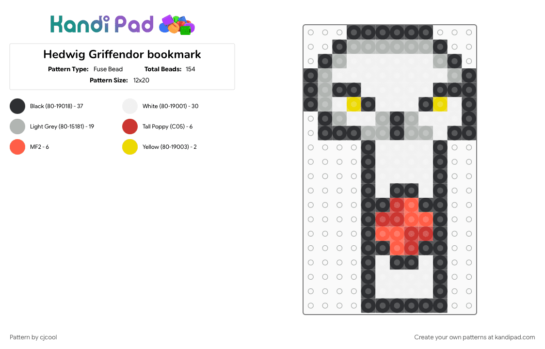 Hedwig Griffendor bookmark - Fuse Bead Pattern by cjcool on Kandi Pad - beige, red, white