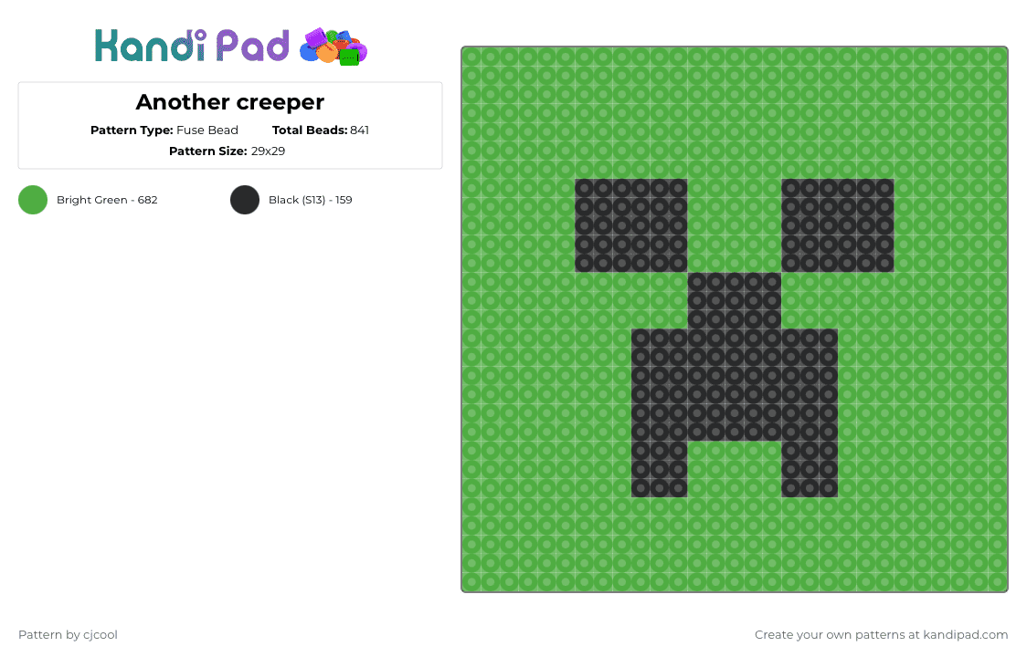 Another creeper - Fuse Bead Pattern by cjcool on Kandi Pad - green