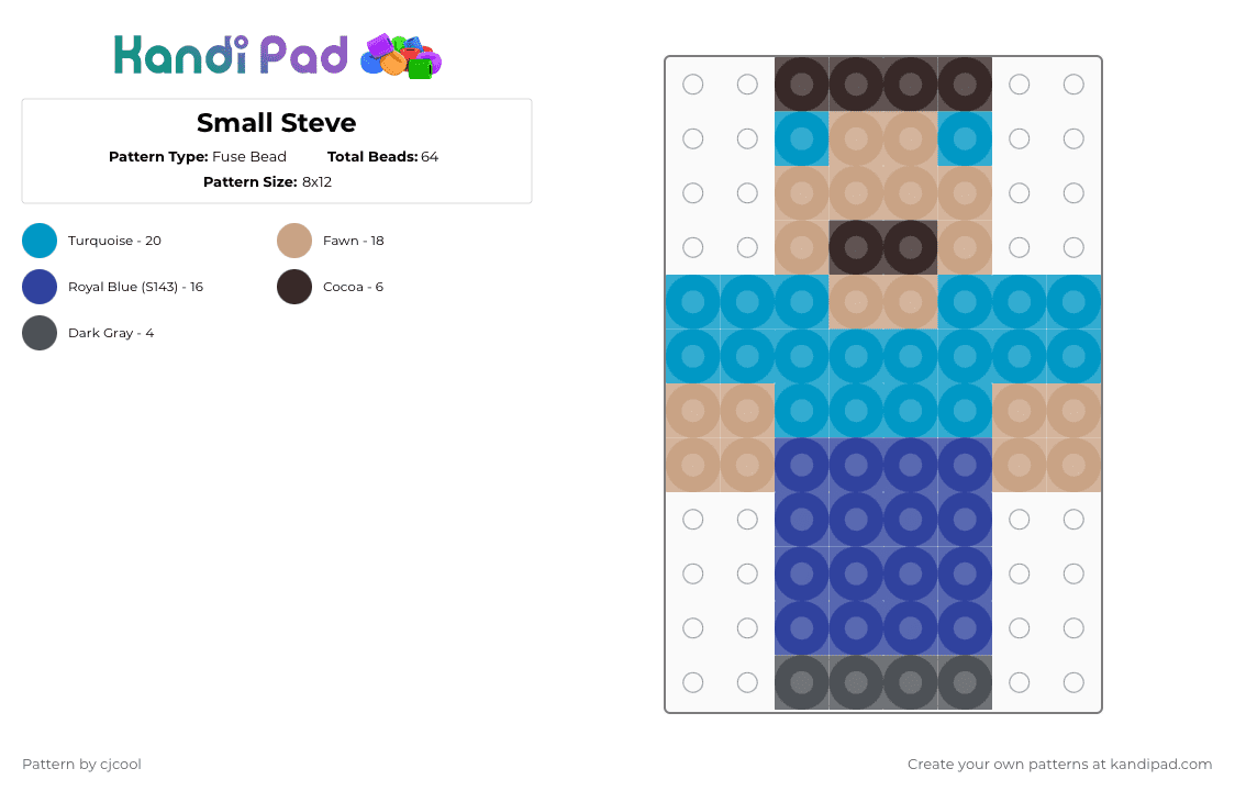 Small Steve - Fuse Bead Pattern by cjcool on Kandi Pad - purple,light blue,beige
