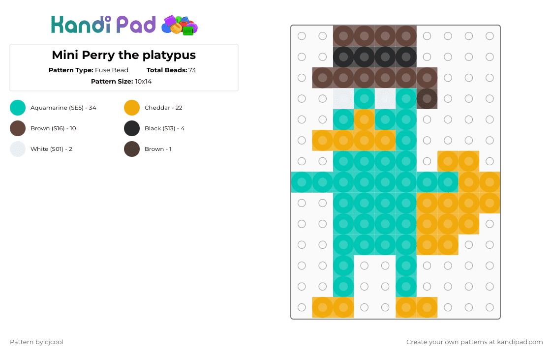 Mini Perry the platypus - Fuse Bead Pattern by cjcool on Kandi Pad - orange,teal