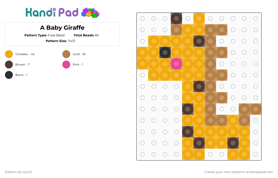 A Baby Giraffe - Fuse Bead Pattern by cjcool on Kandi Pad - orange,tan